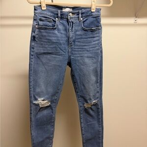 LOFT petite Blue Skinny Jeans with Distressed Knees